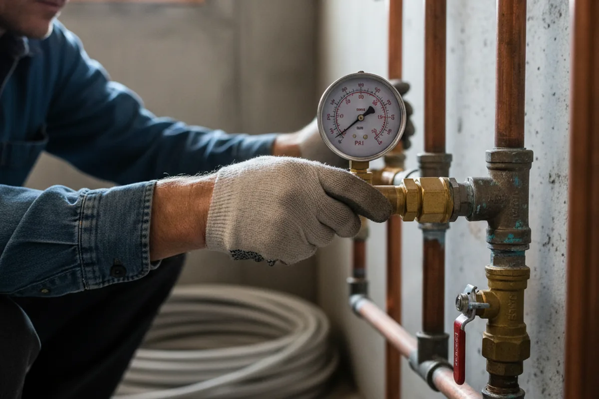 Pressure testing a repaired line during Water Line Repair in Falmouth